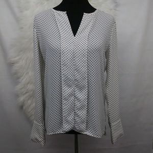 Ann Taylor Loft Black Polka Dot Flare Sleeve Shirt